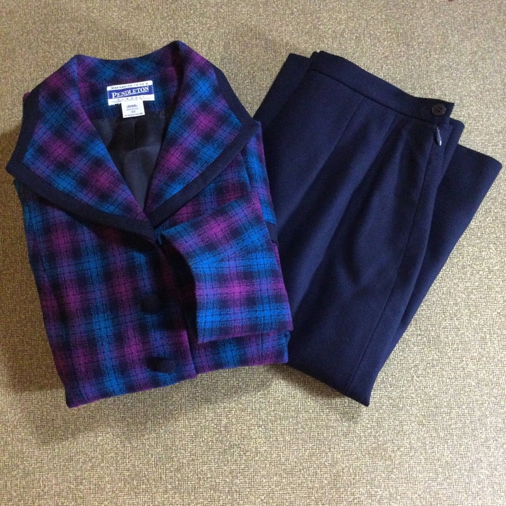VTG Pendleton Skirt Set Suit 100% Wool Purple Blue